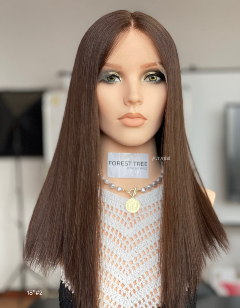 #2 Brown Color 18 inch Super Slight Layer HD Lace Top Jewish Wig