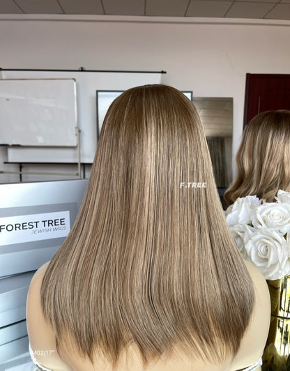 #4/8/12 Brown Highlights Color 17inch Super Slight Layer HD Lace Top Wig