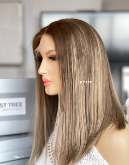 #4/8/12 Brown Highlights Color 17inch Super Slight Layer HD Lace Top Wig