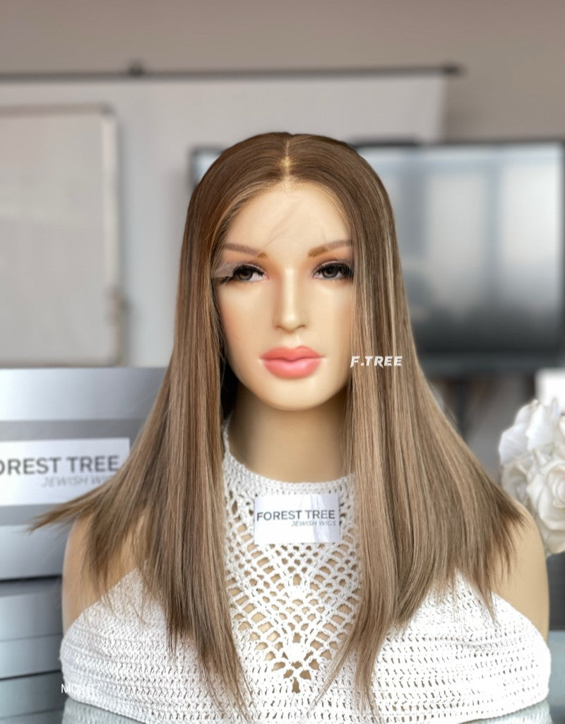 #4/8/12 Brown Highlights Color 17inch Super Slight Layer HD Lace Top Wig