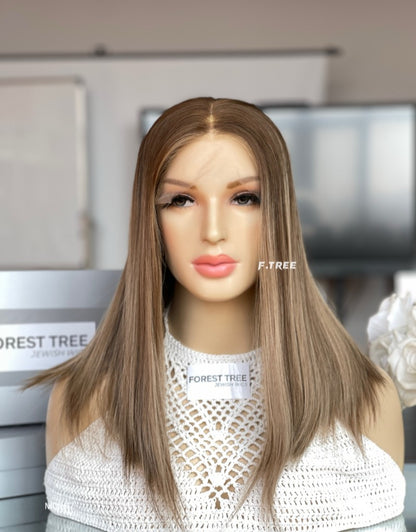 #4/8/12 Brown Highlights Color 17inch Super Slight Layer HD Lace Top Wig