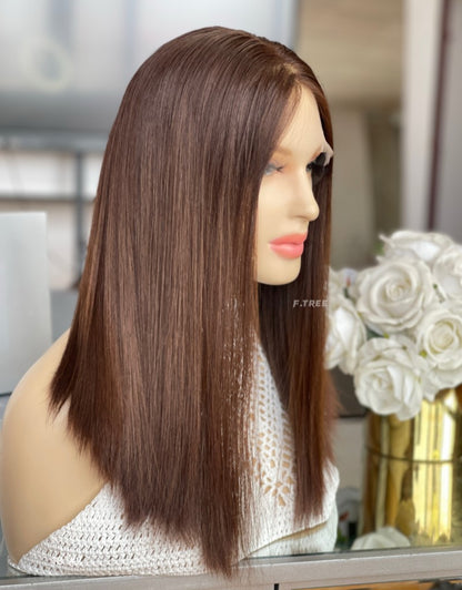 #2 Dark Brown Color 18inch Super Slight Layer HD Lace Top Wig