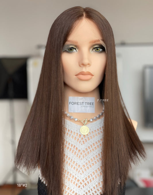 #2 Brown Color 18 inch Super Slight Layer HD Lace Top Jewish Wig