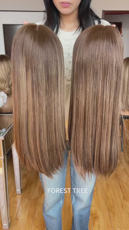 #4/8/12 Brown Highlights Color 17inch Super Slight Layer HD Lace Top Wig