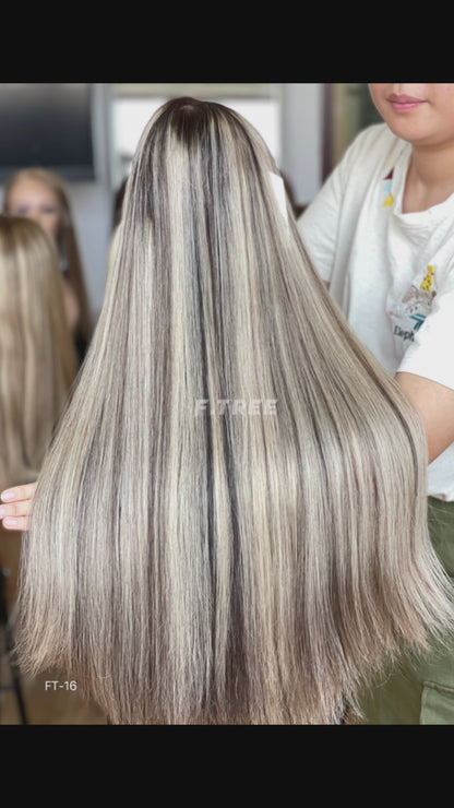 #Ashy Highlight Color 26inch Super Slight Layer HD Lace Top Wig