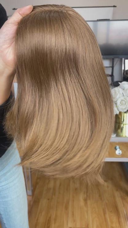 #8/10 Color 14inch Super Slight Layer Silk Top Wig